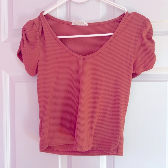 Pink Rose Tops - light pink/orange scoop neck tee from pink rose
